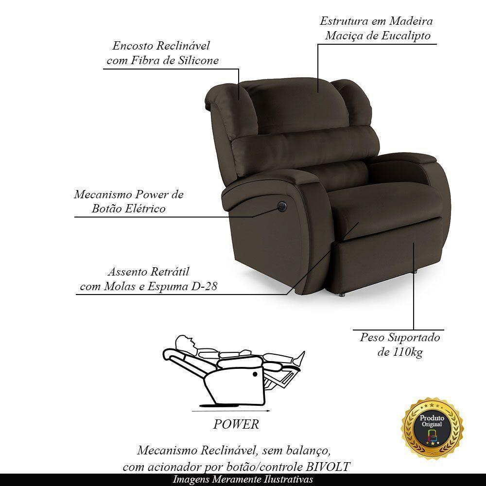 Poltrona Do Papai Reclinável Napoli Power Elétrica Pu Fh1 Marrom - 7