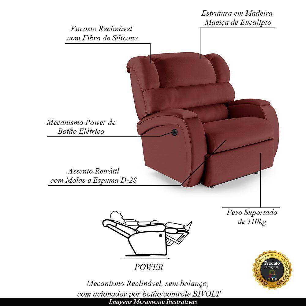 Poltrona Do Papai Reclinável Napoli Power Elétrica Pu Fh1 Vermelho - 5