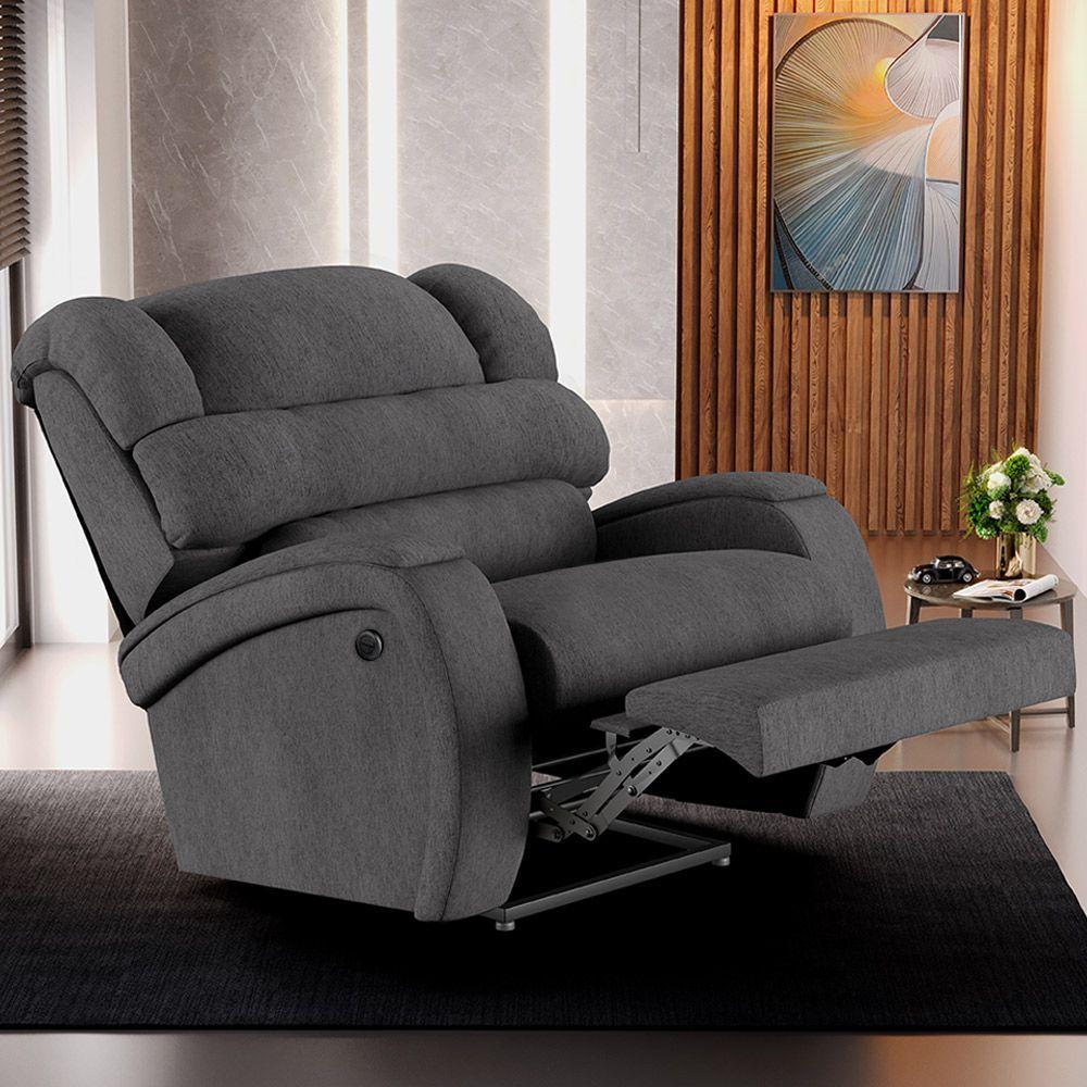 Poltrona Do Papai Reclinável Napoli Power Elétrica Linho Grafite Fh1 - 6