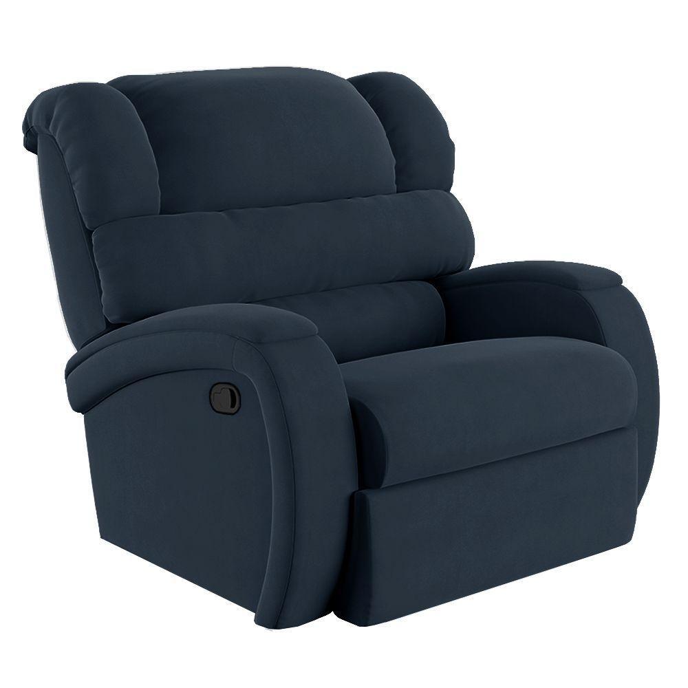Poltrona Do Papai Reclinável Napoli Manual Gatilho Veludo Fh1 Azul - 1