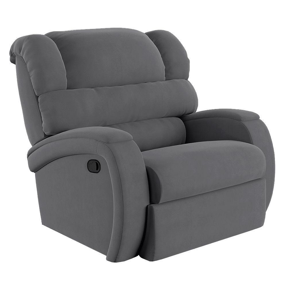 Poltrona Do Papai Reclinável Napoli Manual Gatilho Veludo Fh1 Cinza - 1