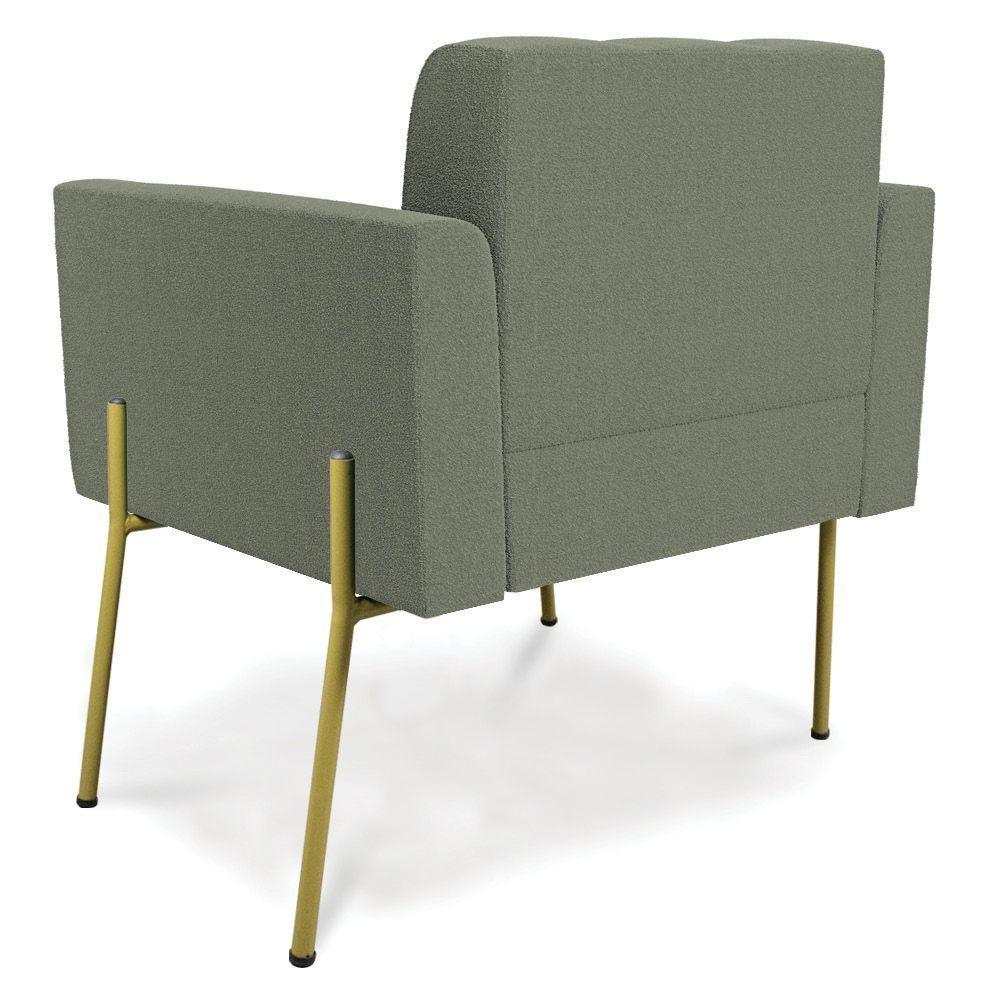 Poltrona Sala Estar Pé Ferro Dourado Kit 2 Elisa Bouclê D03 Verde Pistache - 3