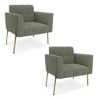 Poltrona Sala Estar Pé Ferro Dourado Kit 2 Elisa Bouclê D03 Verde Pistache - 1