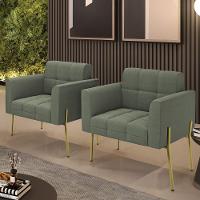 Poltrona Sala Estar Pé Ferro Dourado Kit 2 Elisa Bouclê D03 Verde Pistache - 2