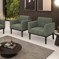 Poltrona Sala Base Madeira Fixa Pto Kit 2 Elisa Bouclê D03 Verde Pistache - 6