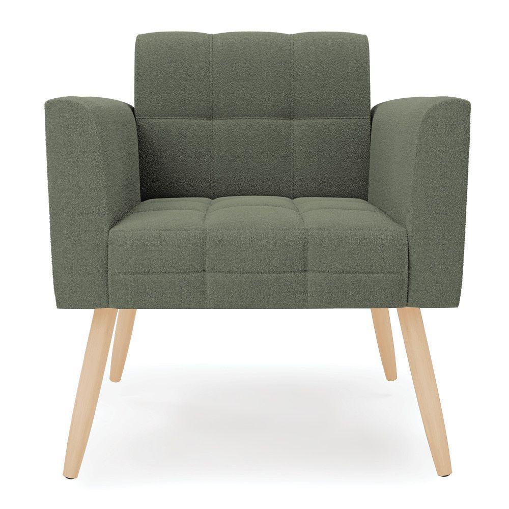 Poltrona Sala De Estar Pé Palito Natural Elisa Bouclê D03 Verde Pistache - 2