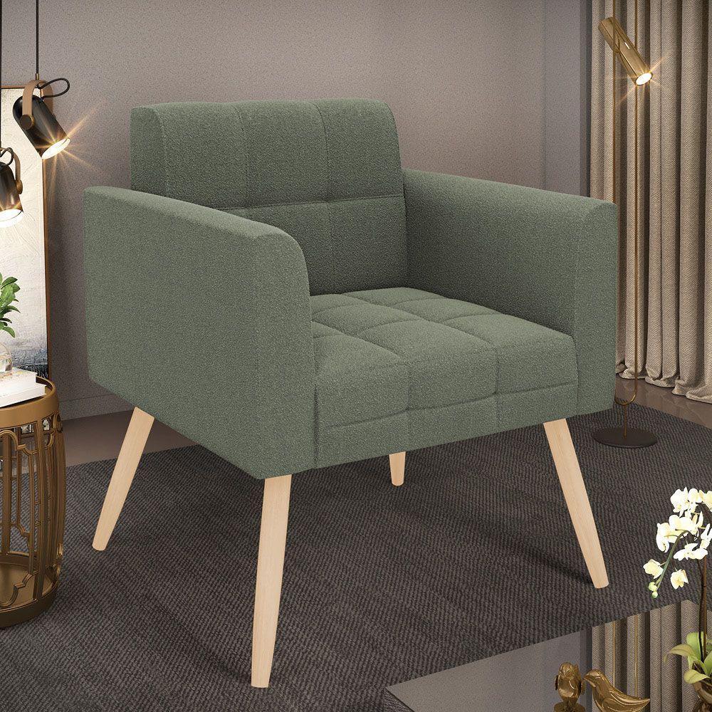 Poltrona Sala De Estar Pé Palito Natural Elisa Bouclê D03 Verde Pistache - 5