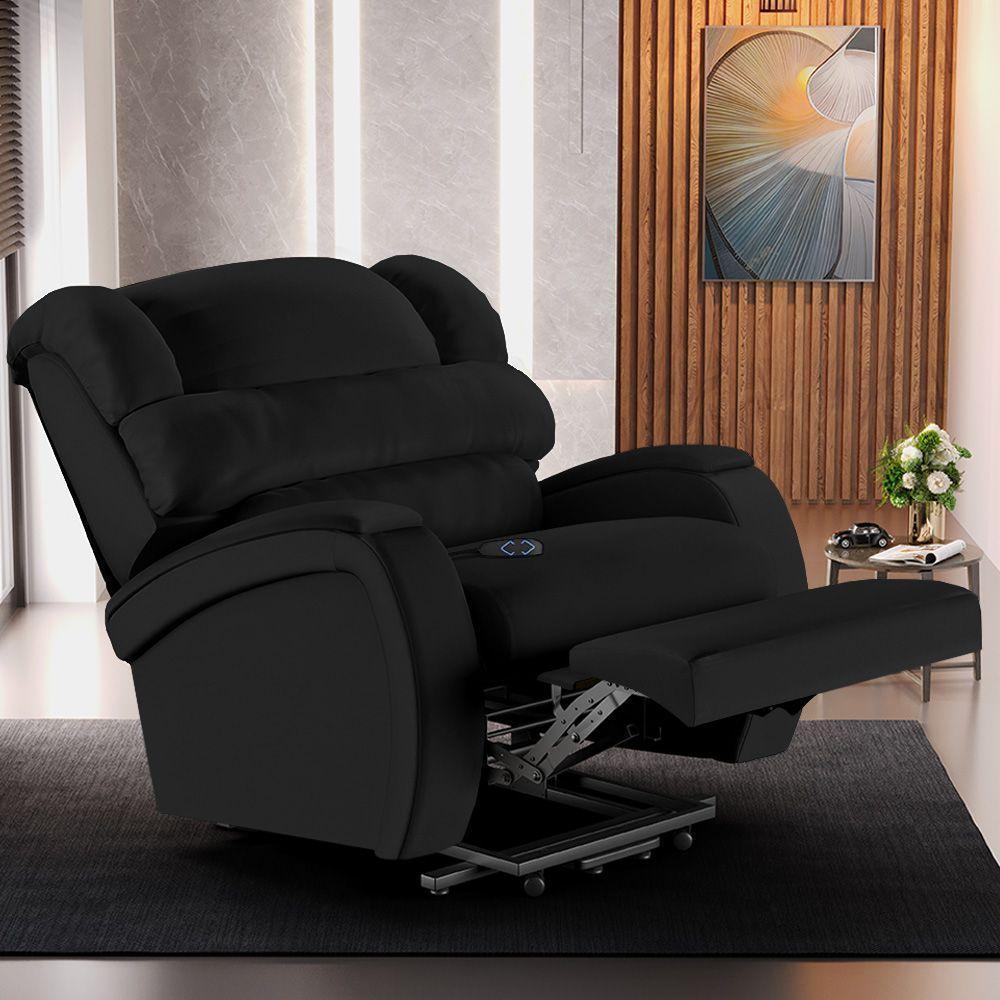 Poltrona Do Papai Reclinável Napoli Elevação Lift Elétrico Pu Preto Brilho Fh1 - 5