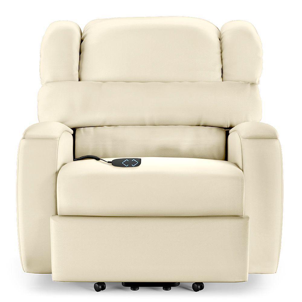 Poltrona Do Papai Reclinável Napoli Elevação Lift Elétrico Pu Fh1 Bege - 1