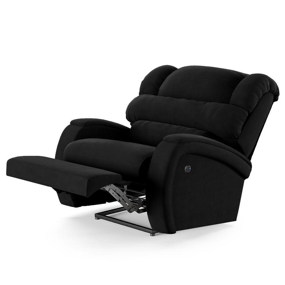 Poltrona Do Papai Reclinável Napoli Controle Power Elétrico Usb Veludo Preto Fh1 - 2