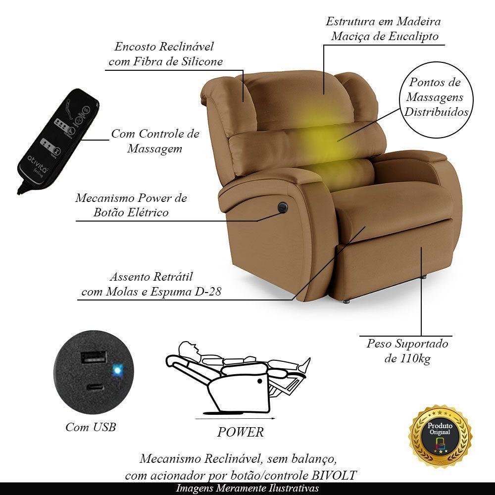Poltrona Do Papai Reclinável Napoli Power Elétrica Massagem Pu Fh1 Caramelo - 6