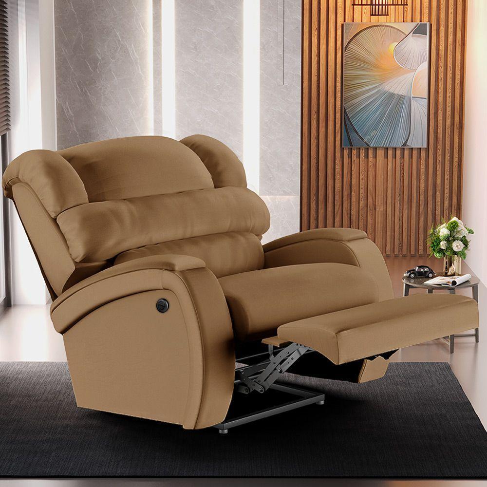 Poltrona Do Papai Reclinável Napoli Power Elétrica Massagem Pu Fh1 Caramelo - 7