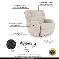 Poltrona Do Papai Reclinável Napoli Controle Power Elétrico Usb Veludo Fh1 Bege - 6