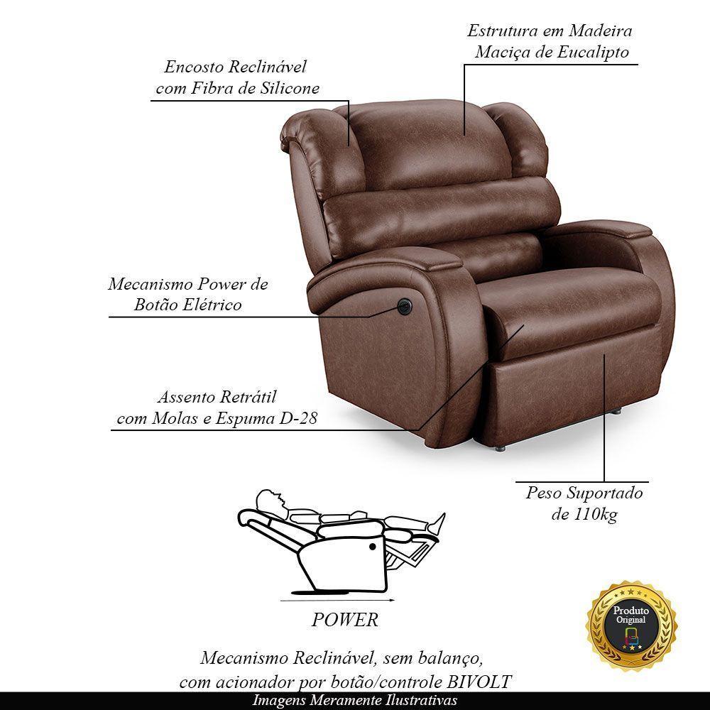 Poltrona Do Papai Reclinável Napoli Power Elétrica Pu Brilho Fh1 Marrom - 5