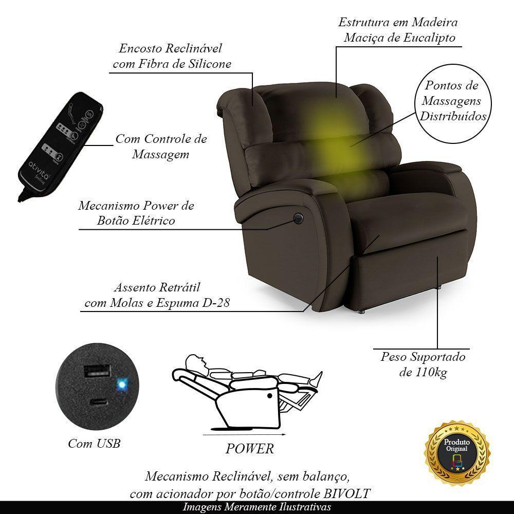 Poltrona Do Papai Reclinável Napoli Power Elétrica Massagem Pu Fh1 Marrom - 4