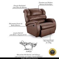 Poltrona Do Papai Reclinável Napoli Power Elétrica Pu Marrom Brilho Fh1 - 5