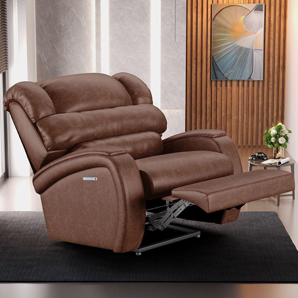 Poltrona Papai Reclinável Napoli Elétrica Botão Led Massagem Pu Marrom Brilho Fh1 - 7