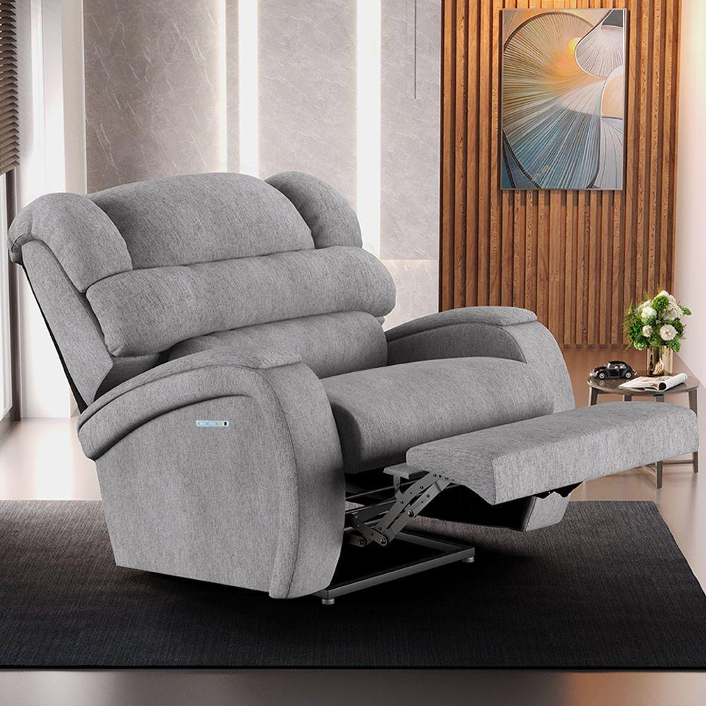 Poltrona Do Papai Reclinável Napoli Elétrica Botão Led Massagem Linho Cinza Fh1 - 3