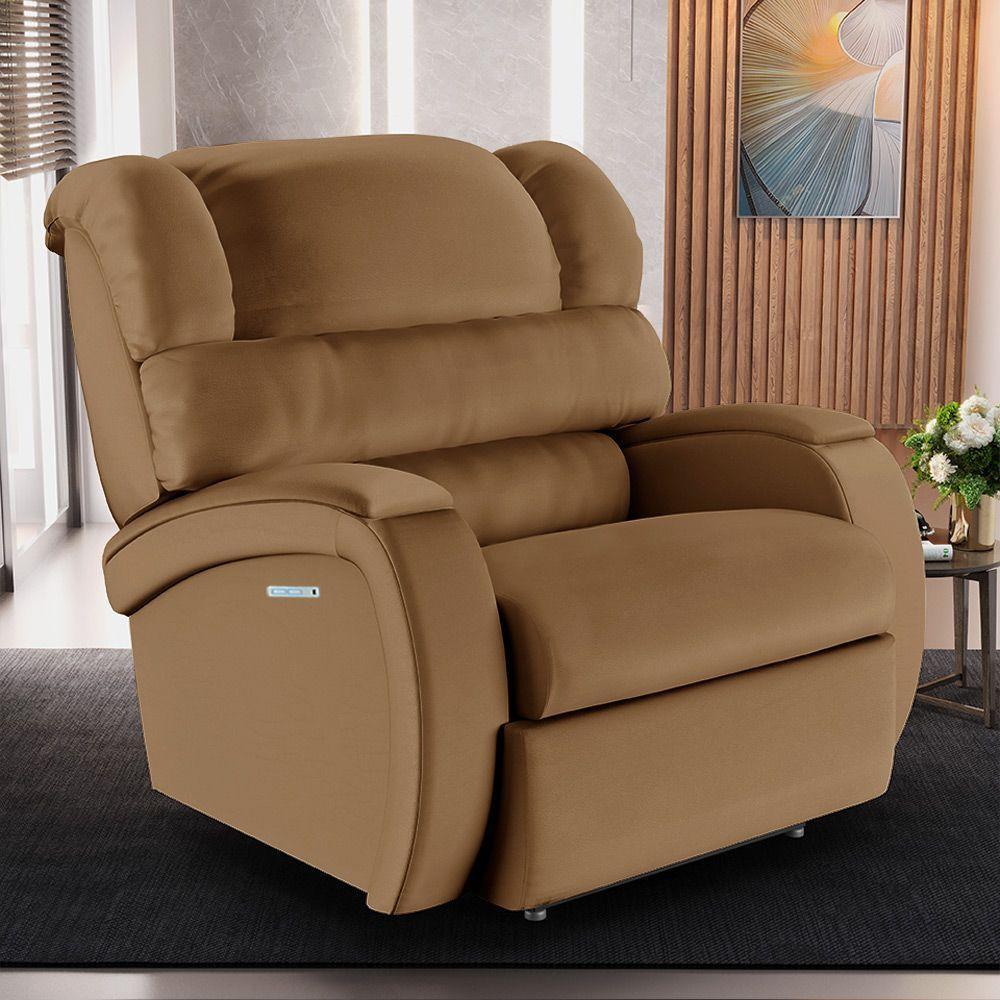 Poltrona Do Papai Reclinável Napoli Elétrica Botão Led Massagem Pu Caramelo Fh1 - 7