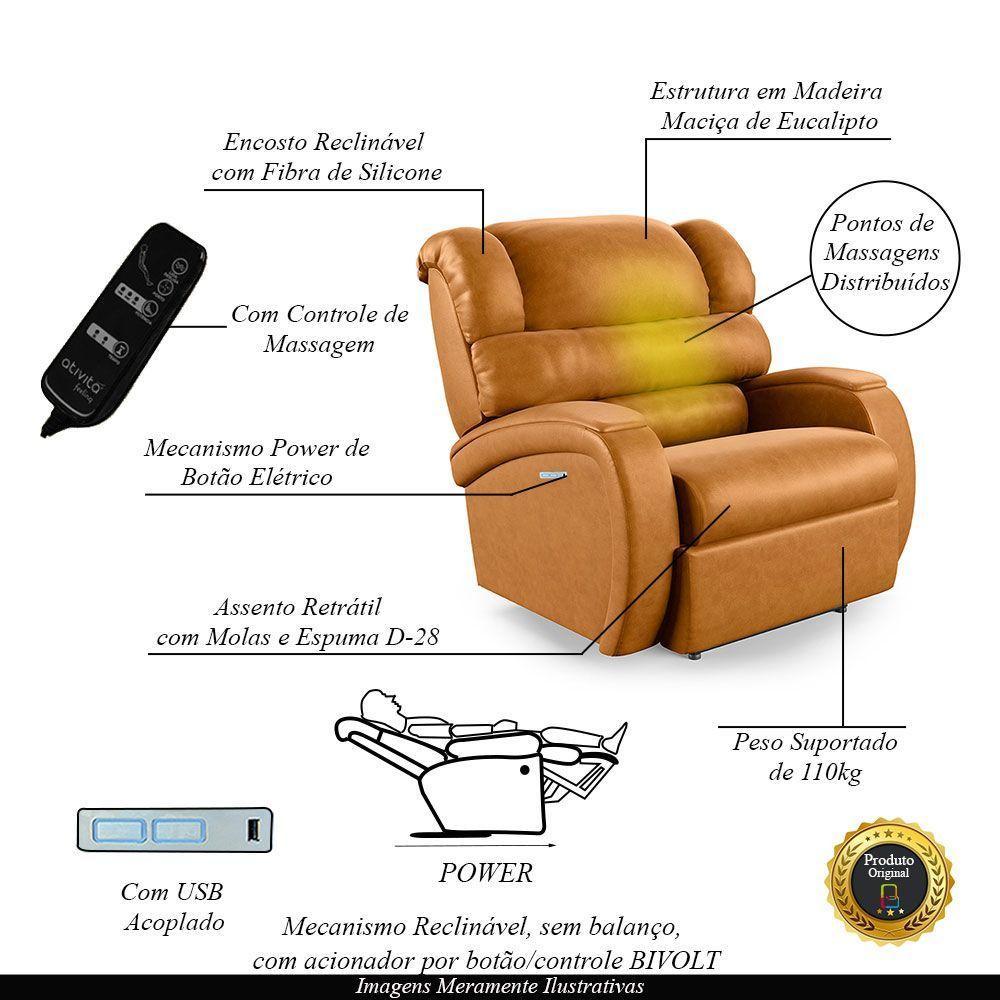 Poltrona Do Papai Reclinável Napoli Elétrica Botão Led Massagem Pu Whisky Fh1 - 6
