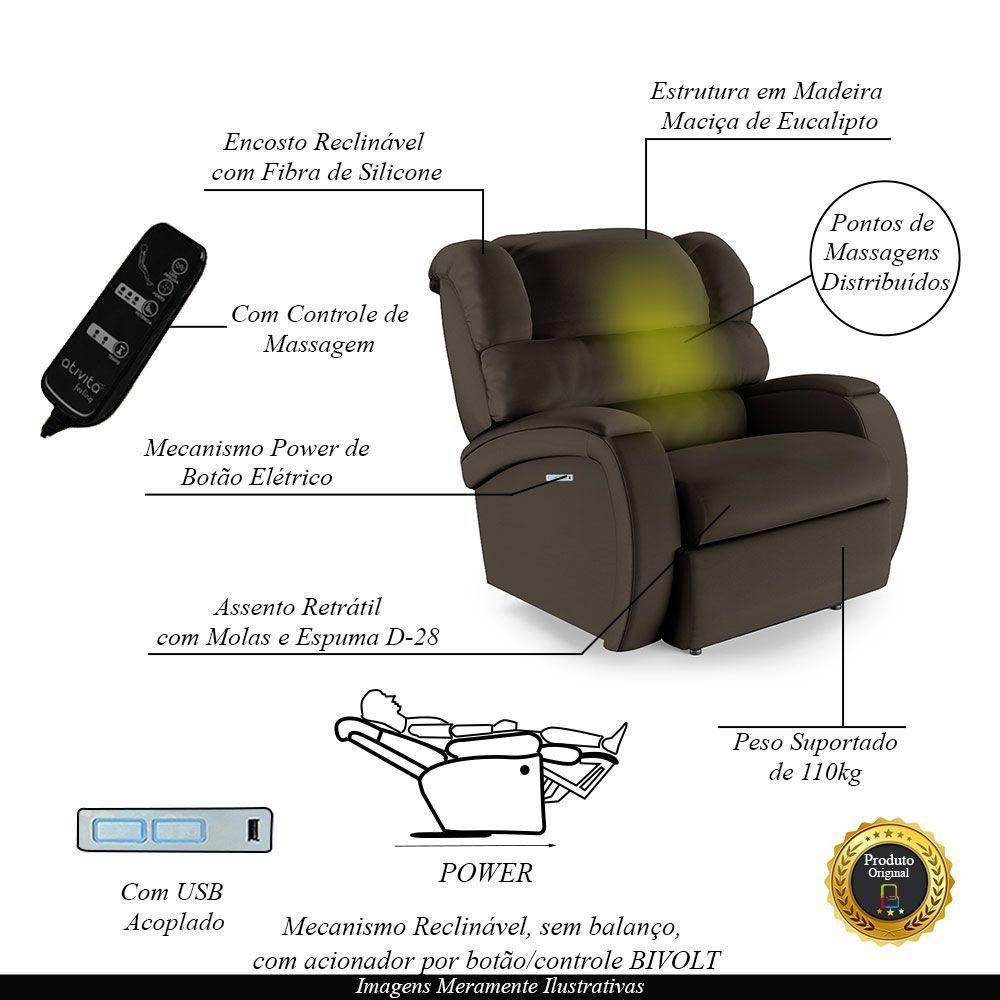 Poltrona Do Papai Reclinável Napoli Elétrica Botão Led Massagem Pu Marrom Fh1 - 3