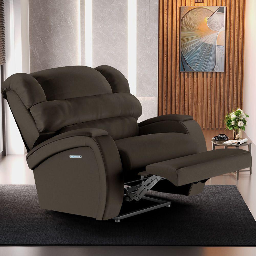 Poltrona Do Papai Reclinável Napoli Elétrica Botão Led Massagem Pu Marrom Fh1 - 4