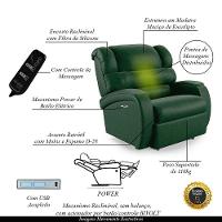Poltrona Do Papai Reclinável Napoli Elétrica Botão Led Massagem Pu Fh1 Verde - 6