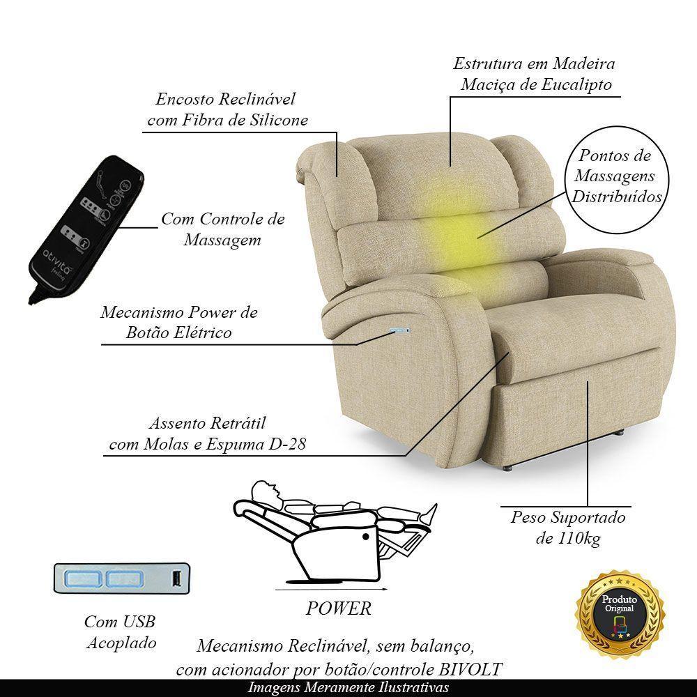 Poltrona Do Papai Reclinável Napoli Elétrica Botão Led Massagem Linho Fh1 Bege - 6