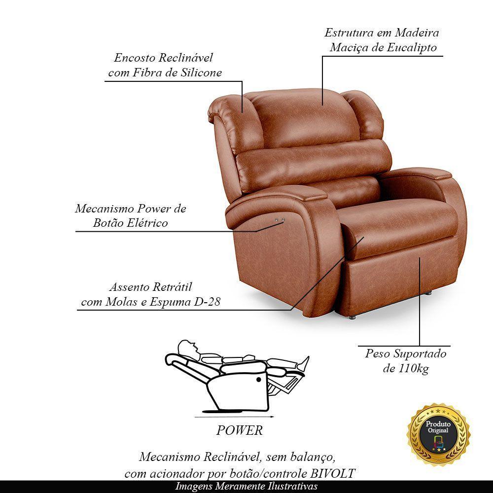 Poltrona Do Papai Reclinável Napoli Power Touch Pu Brilho Fh1 Caramelo - 6