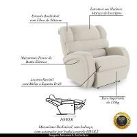 Poltrona Do Papai Reclinável Napoli Power Touch Massagem Veludo Bege Fh1 - 2