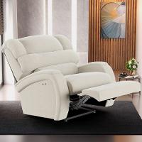 Poltrona Do Papai Reclinável Napoli Power Touch Massagem Veludo Bege Fh1