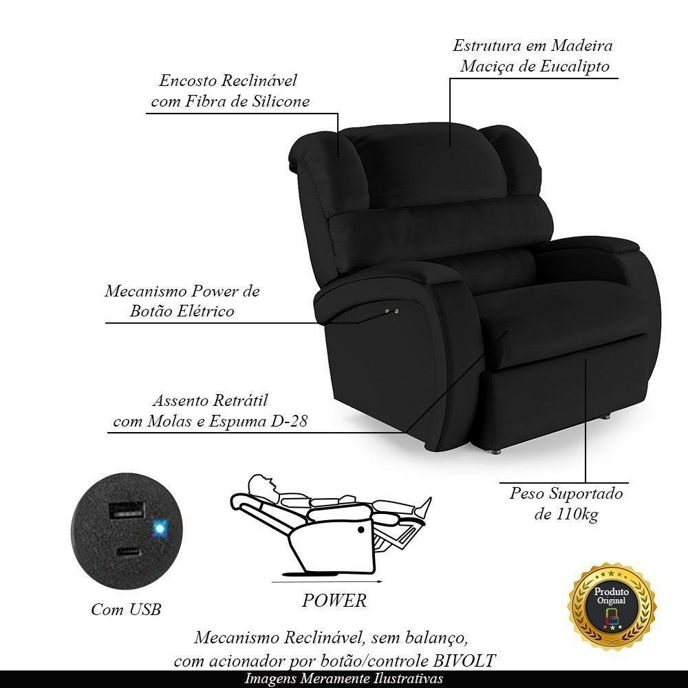 Poltrona Do Papai Reclinável Napoli Power Touch Usb Pu Preto Fh1 - 7