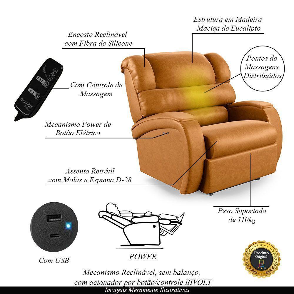 Poltrona Do Papai Reclinável Napoli Power Touch Massagem Pu Whisky Fh1 - 5