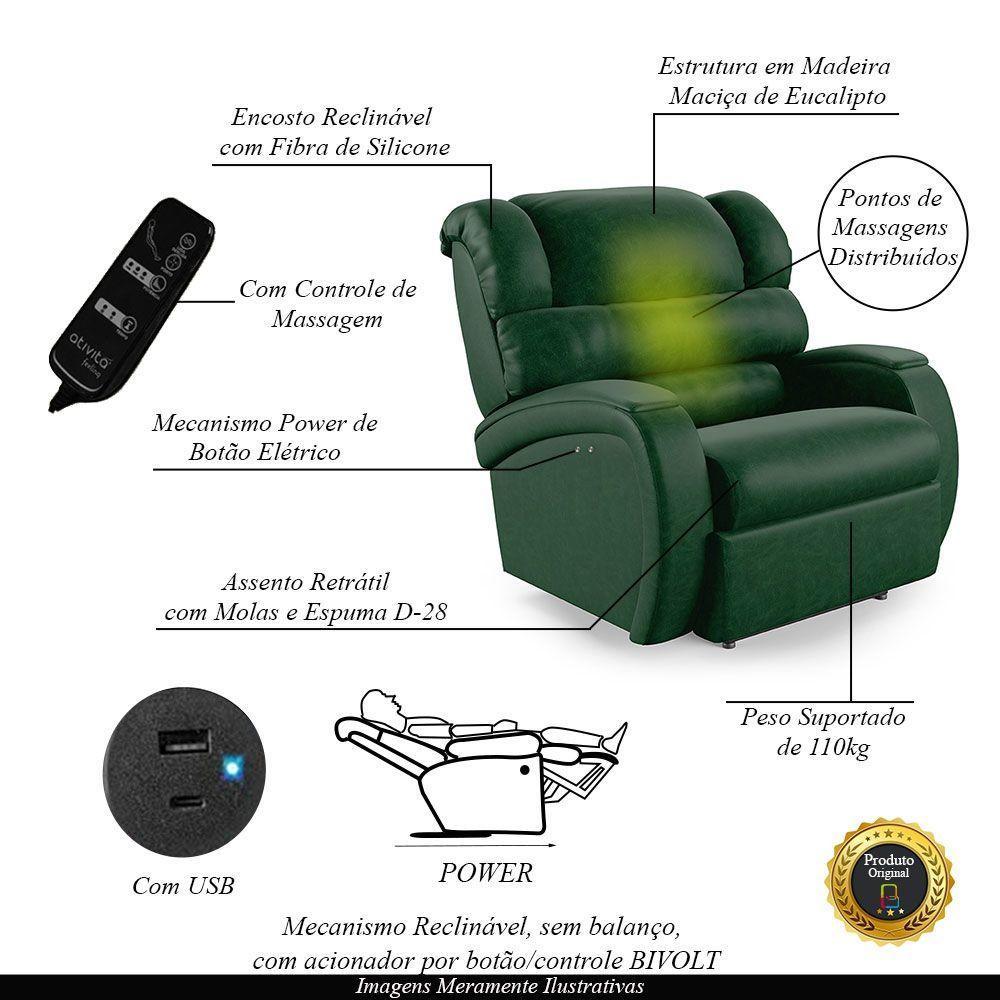 Poltrona Do Papai Reclinável Napoli Power Touch Massagem Pu Fh1 Verde Musgo - 10