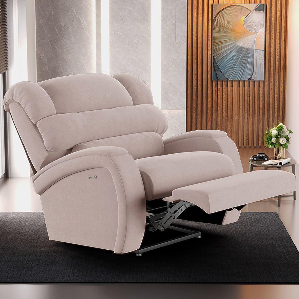 Poltrona Do Papai Reclinável Napoli Power Touch Massagem Veludo Rosê Fh1 - 7