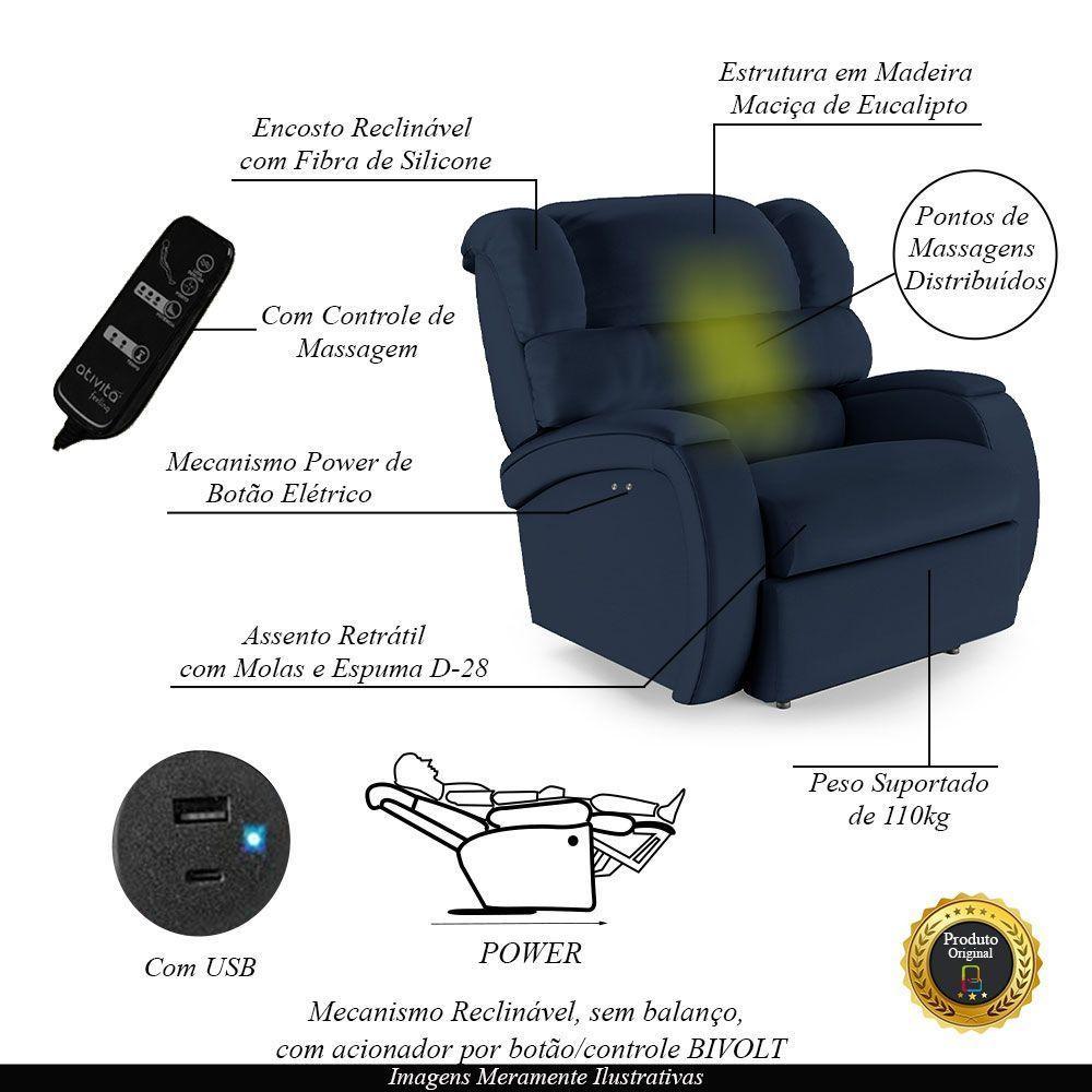 Poltrona Do Papai Reclinável Napoli Power Touch Massagem Pu Fh1 Azul - 6