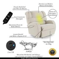Poltrona Do Papai Reclinável Napoli Power Touch Massagem Veludo Fh1 Bege - 6