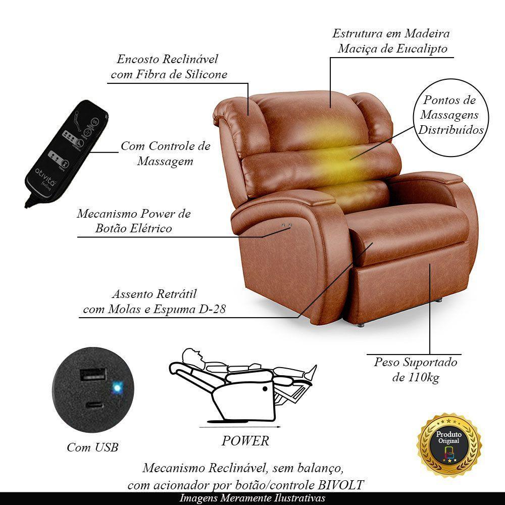 Poltrona Do Papai Reclinável Napoli Power Touch Massagem Pu Caramelo Brilho Fh1 - 4