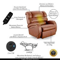 Poltrona Do Papai Reclinável Napoli Power Touch Massagem Pu Caramelo Brilho Fh1