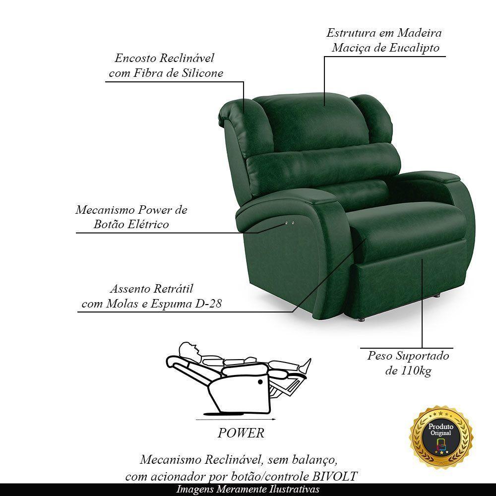 Poltrona Do Papai Reclinável Napoli Power Touch Pu Fh1 Verde Musgo - 6