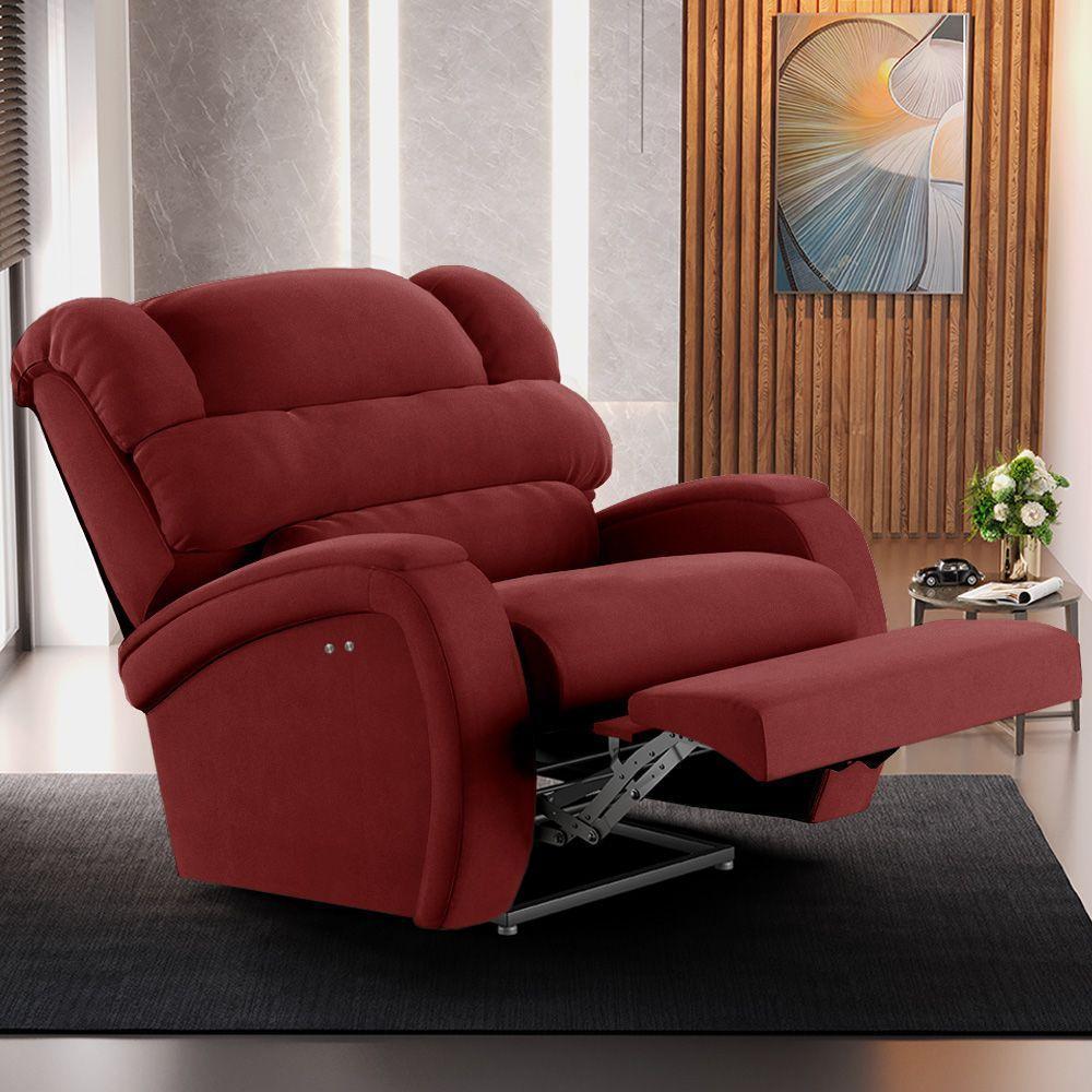 Poltrona Do Papai Reclinável Napoli Power Touch Massagem Veludo Fh1 Vermelho - 4