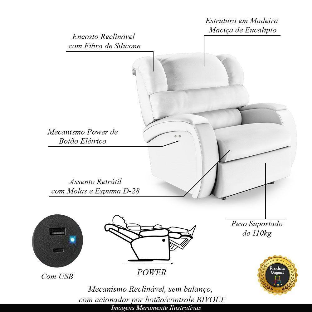 Poltrona Do Papai Reclinável Napoli Power Touch Usb Pu Branco Fh1 - 7
