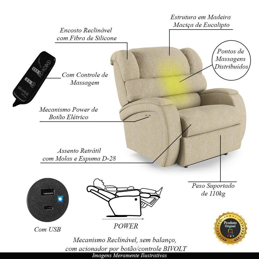 Poltrona Do Papai Reclinável Napoli Power Touch Massagem Linho Fh1 Bege - 6