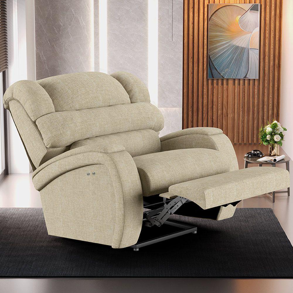 Poltrona Do Papai Reclinável Napoli Power Touch Massagem Linho Fh1 Bege - 7