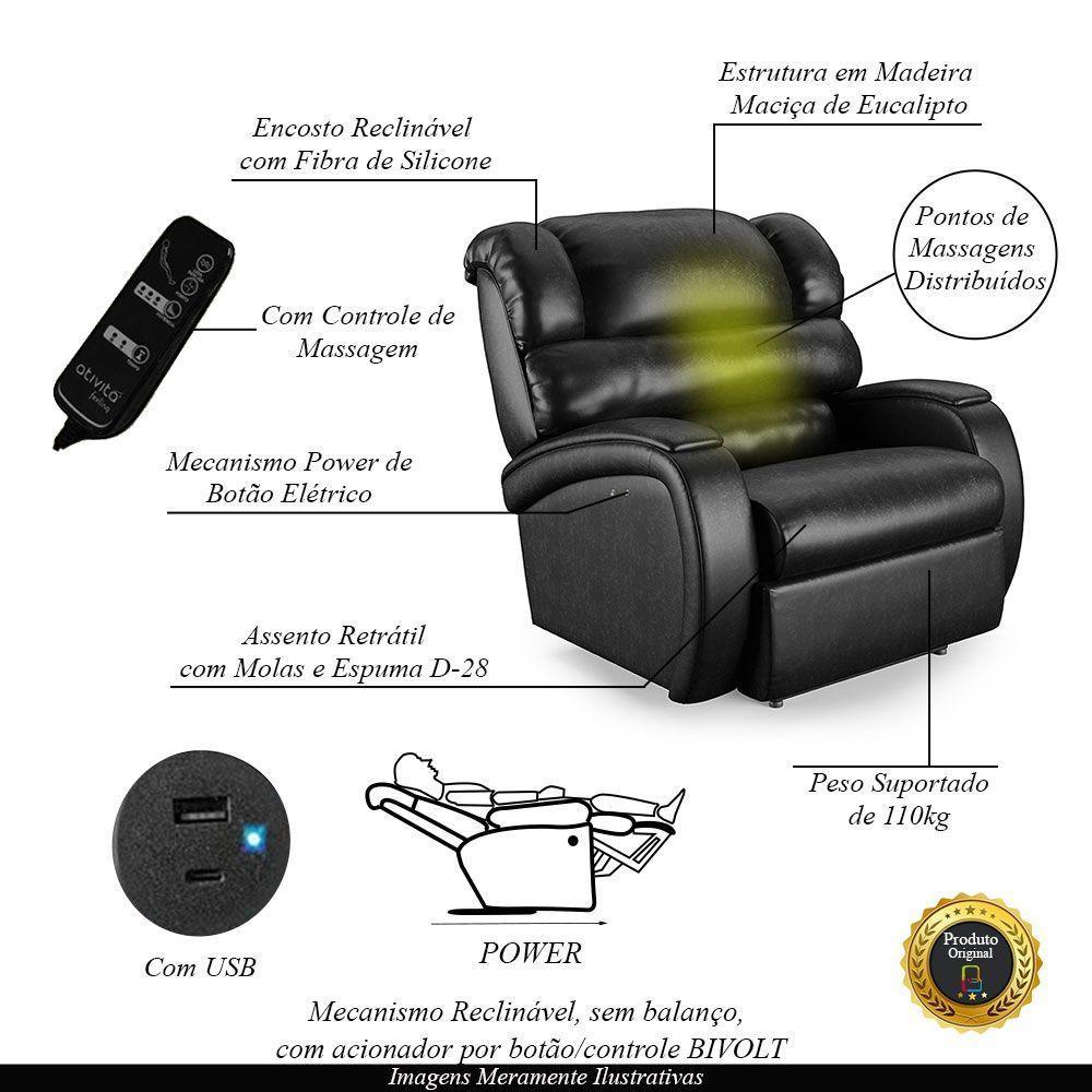 Poltrona Do Papai Reclinável Napoli Power Touch Massagem Pu Preto Brilho Fh1 - 6