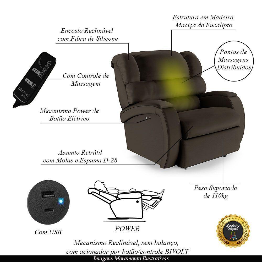 Poltrona Do Papai Reclinável Napoli Power Touch Massagem Pu Fh1 Marrom - 6