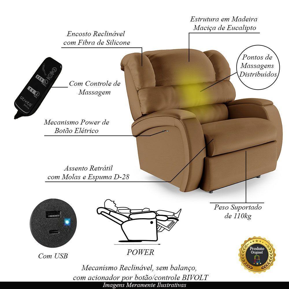 Poltrona Do Papai Reclinável Napoli Power Touch Massagem Pu Fh1 Caramelo - 6