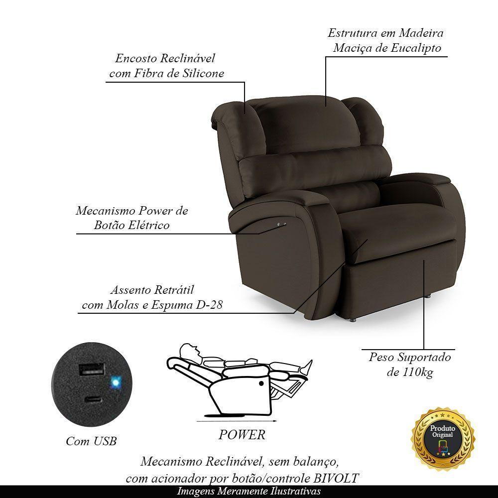 Poltrona Do Papai Reclinável Napoli Power Touch Usb Pu Fh1 Marrom - 6