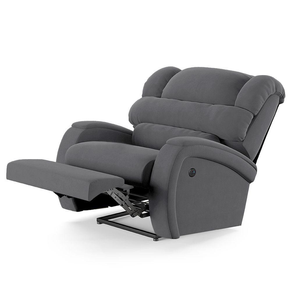 Poltrona Do Papai Reclinável Napoli Power Touch Usb Veludo Cinza Fh1 - 2