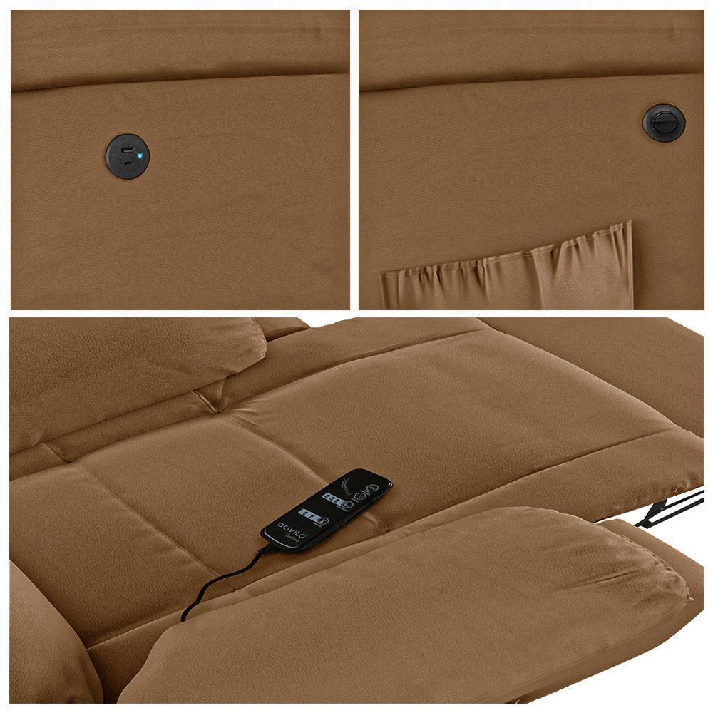 Poltrona Do Papai Reclinável Melim Elétrica Led Massagem Pu Fh1 Caramelo - 4